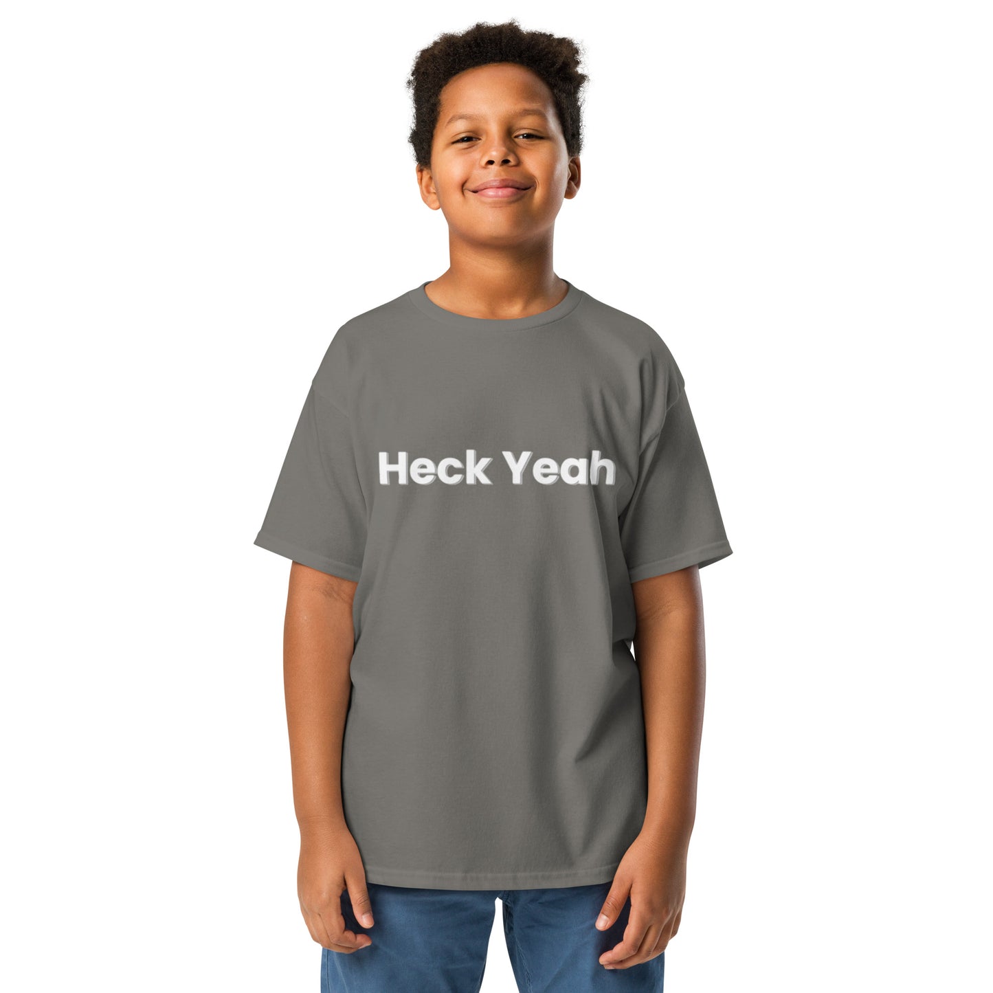 Heck Yeah Youth Classic Tee White Block Script