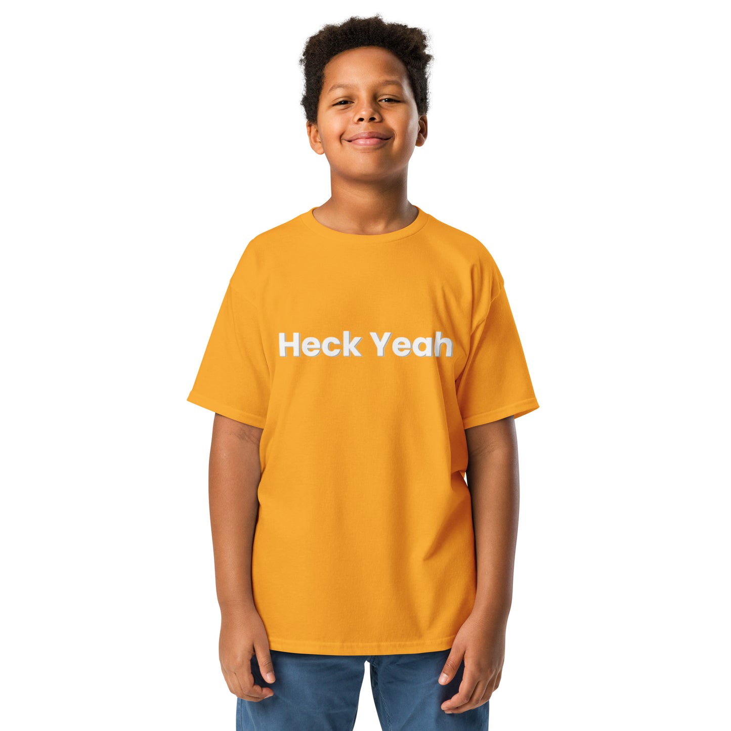 Heck Yeah Youth Classic Tee White Block Script