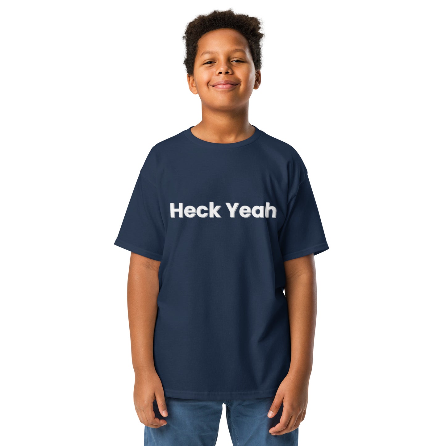 Heck Yeah Youth Classic Tee White Block Script