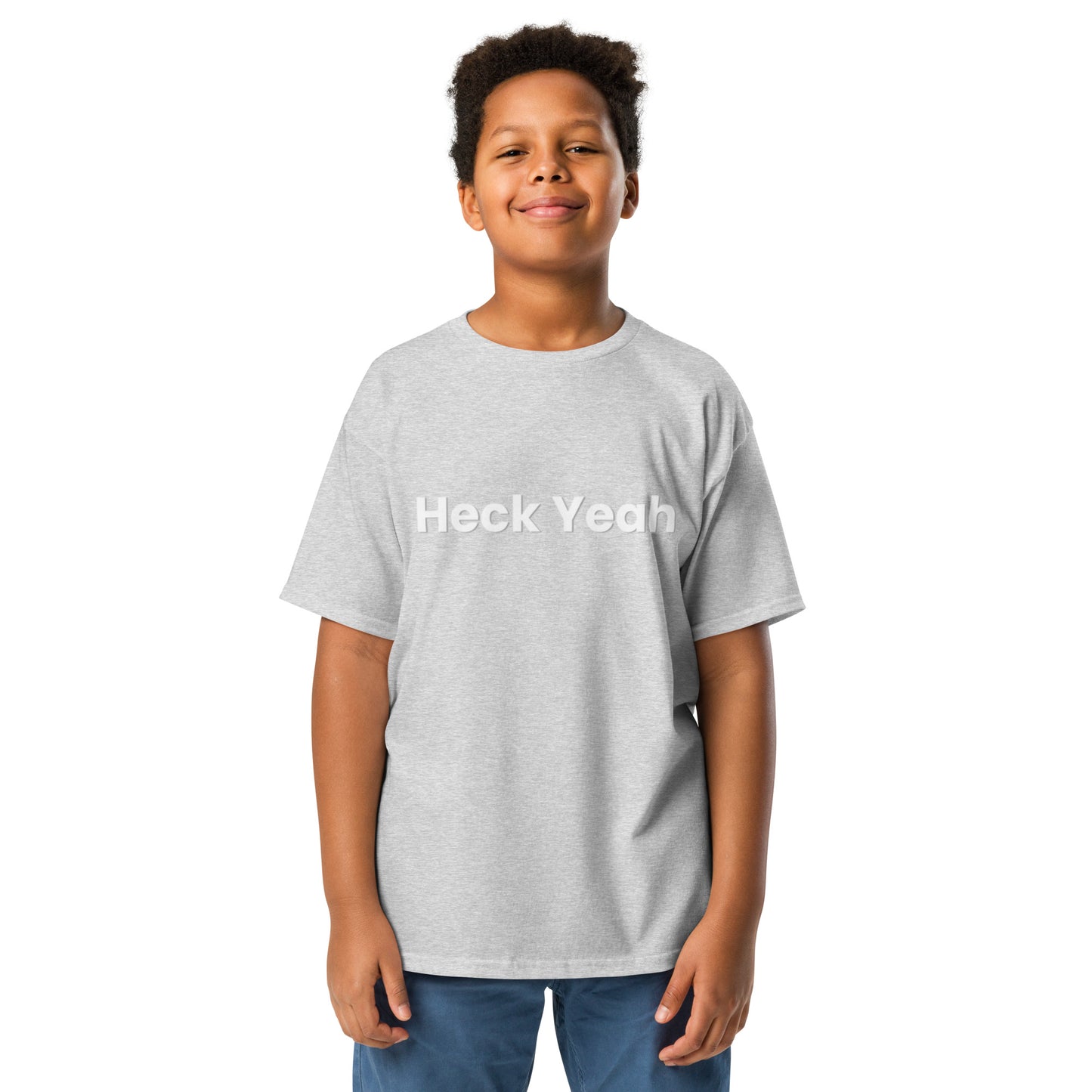 Heck Yeah Youth Classic Tee White Block Script
