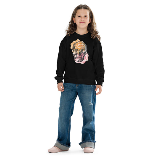 Love Eternal Rosy Skull Youth Crewneck Sweatshirt