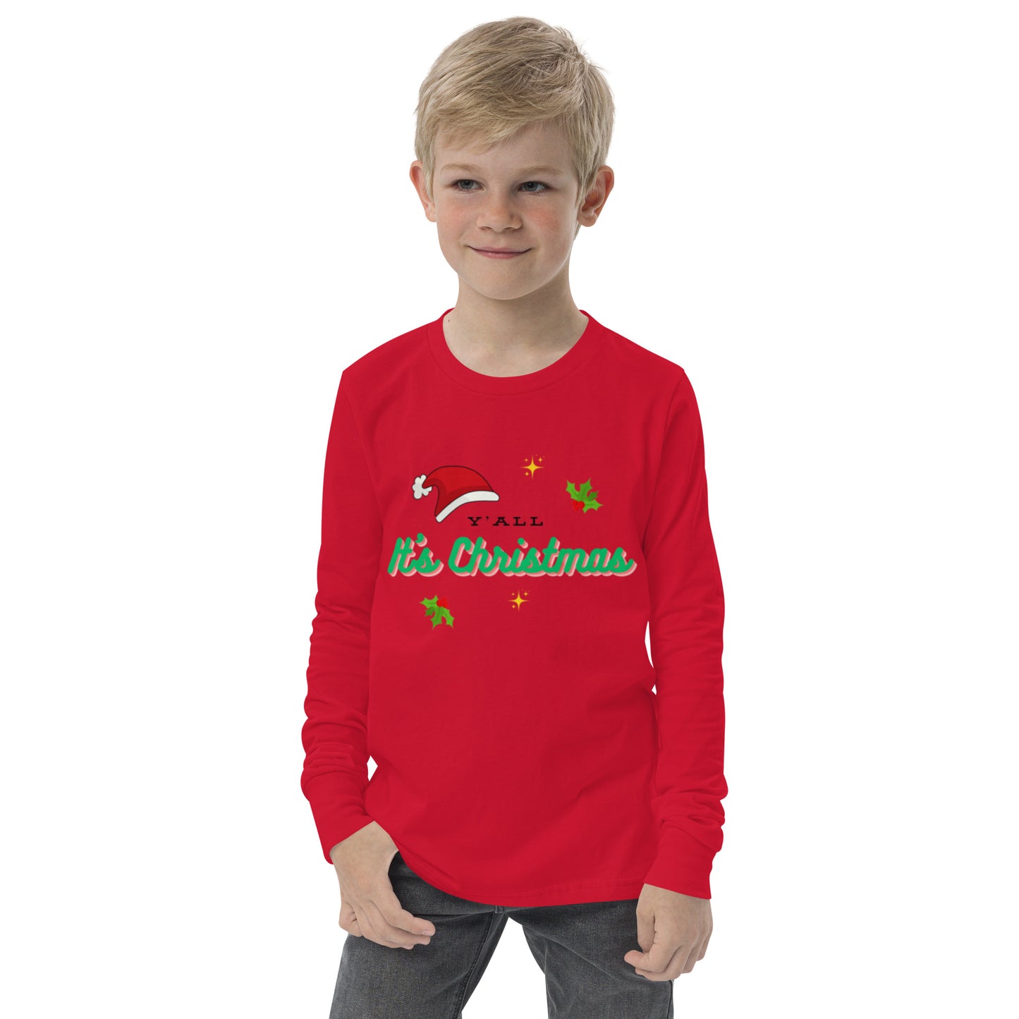 Y'all It's Christmas Youth Long Sleeve Tee